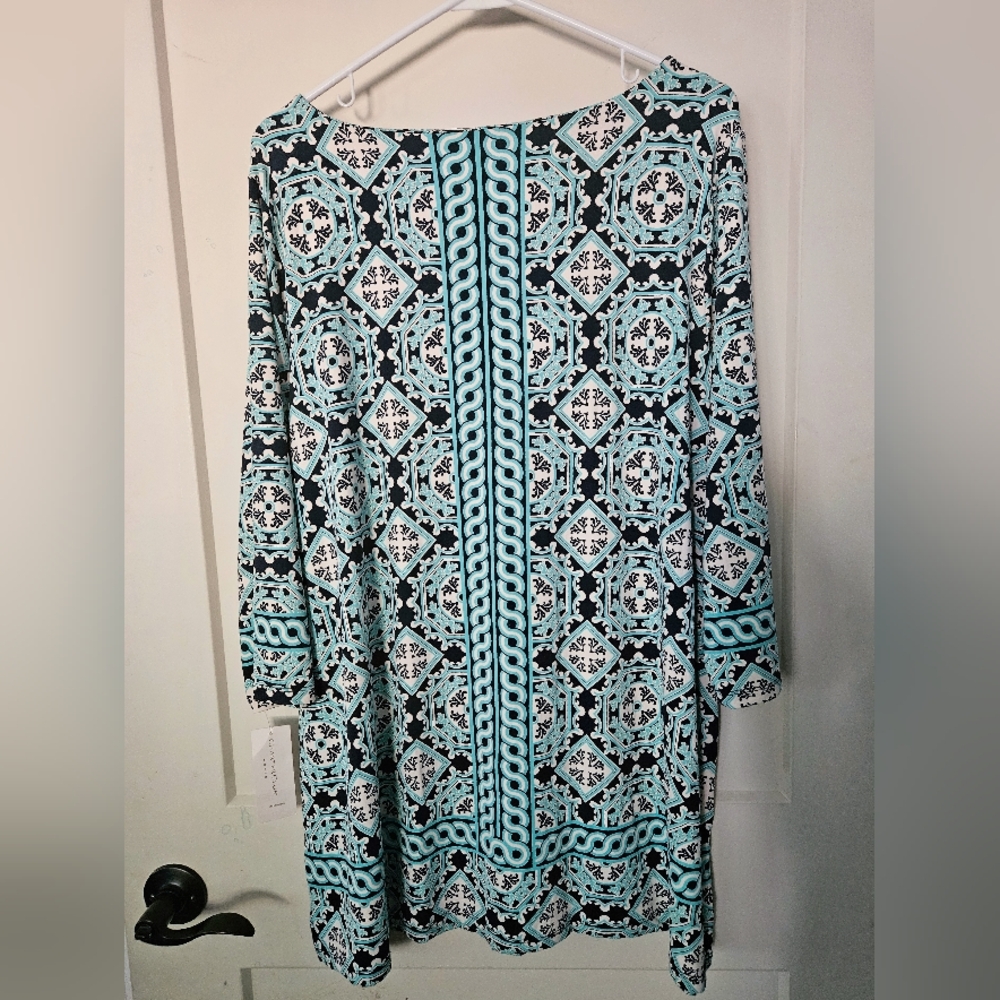 Charter Club - Aqua and Black Patterned 3/4 Sleeve Blouse - Picture 2 of 5